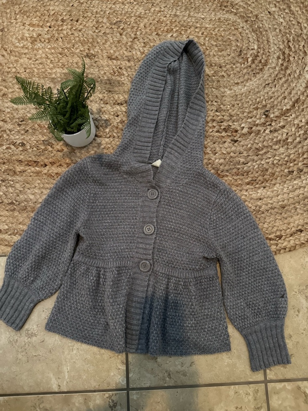 GREY KNIT HOODED SWEATER TOP